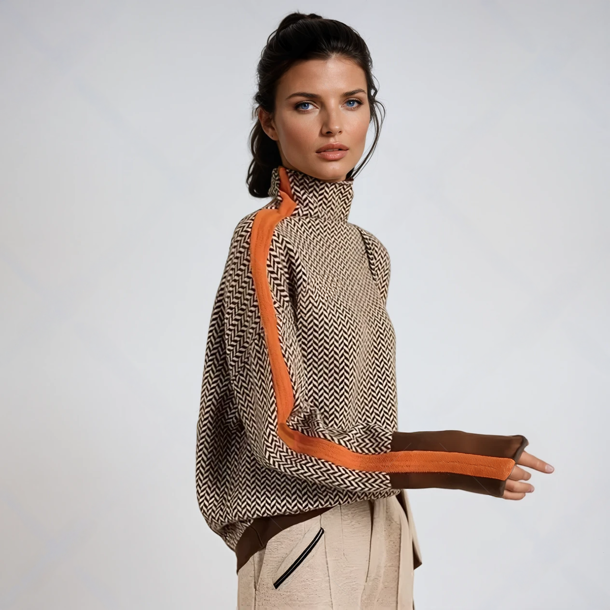 Beatriz Suéter de cuello alto con rayas contrastantes llamativas