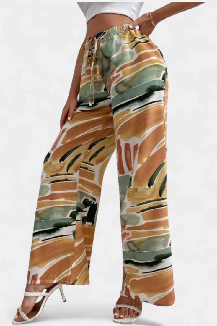 Senda Pantalones de Pierna Ancha con Estampado Abstracto